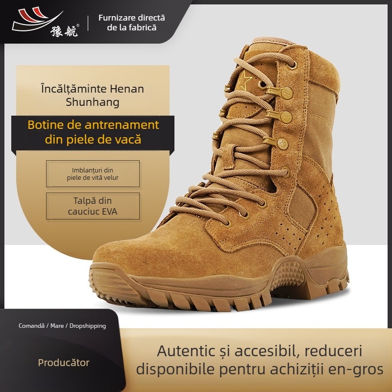 Ghete de luptă înalte, unisex, tactice, respirabile și rezistente, din velur de vițel prim-strat