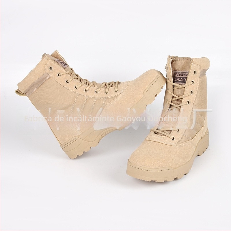 Ghete de drumeție unisex, înalte, cu model camuflaj, din țesătură Oxford