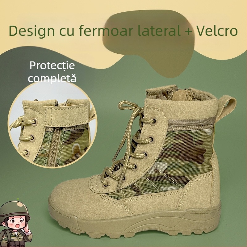 Ghete de drumeție pentru copii, camuflaj, cu înălțime înaltă, rezistente, unisex