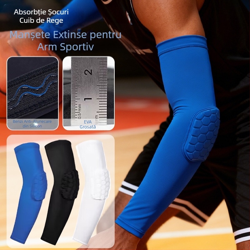 Protecție pentru cot extinsă cu Lycra, cu structură hexagonală, anti-alunecare, unisex, pentru baschet, ciclism, volei, badminton sau tenis