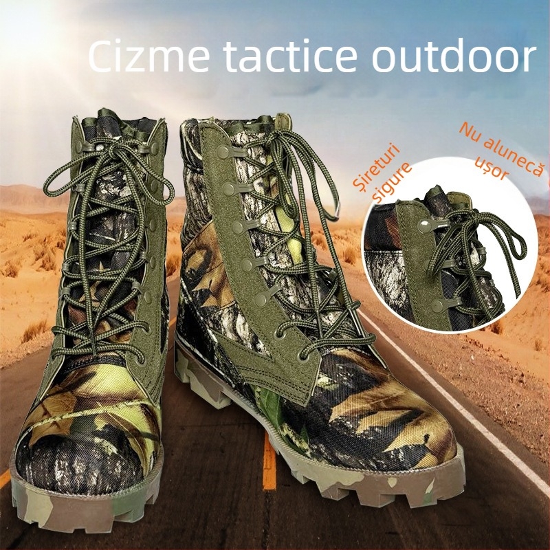 Ghete tactice de exterior camuflate, înalte, pentru adulți, unisex, stil militar deșert și junglă