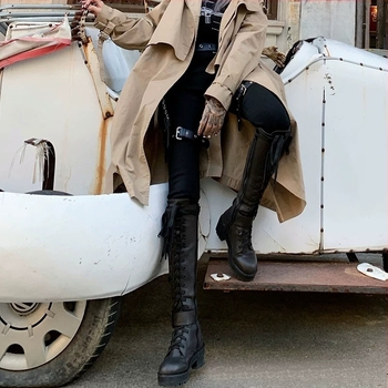 Cizme de damă Knight, piele naturală, talpă din cauciuc, fermoar lateral, gambă înaltă, vârf rotund