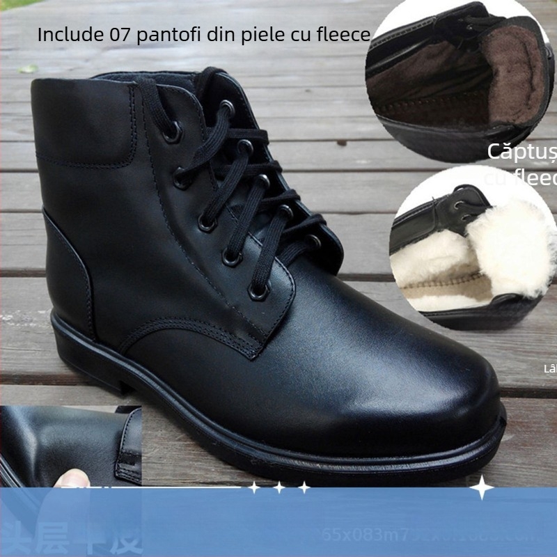 Ghete înalte din piele pentru iarnă, cu izolație din lână, încălțăminte outdoor tactică, antiderapante pentru bărbați adulți
