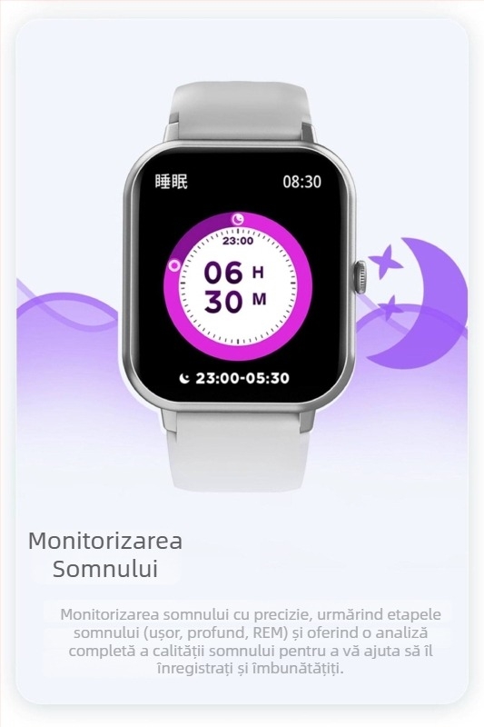 Ceas Bluetooth inteligent – Compania de sănătate, brățară unisex cu curea din silicon – Monitorizare ritm cardiac, detecție oxigen în sânge, NFC, apeluri Bluetooth, autonomie baterie până la 7 zile