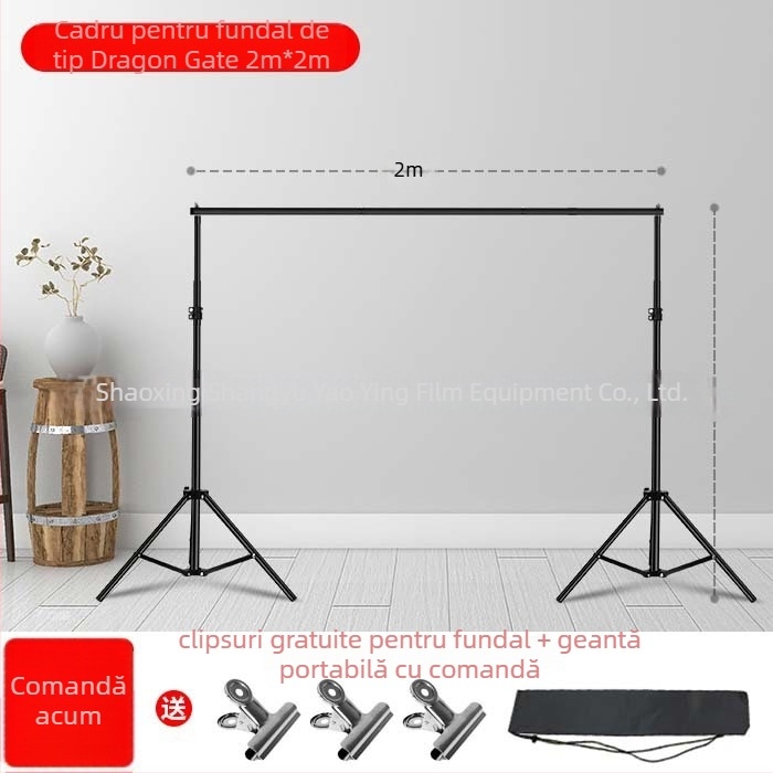 Stand de fundal pentru fotografie și videografie, suport telescopic în formă de T, pentru streaming live (material: aluminiu, fier, plastic; aplicații: transmisiuni live, fotografiere; conținut pachet: suport + bară transversală)