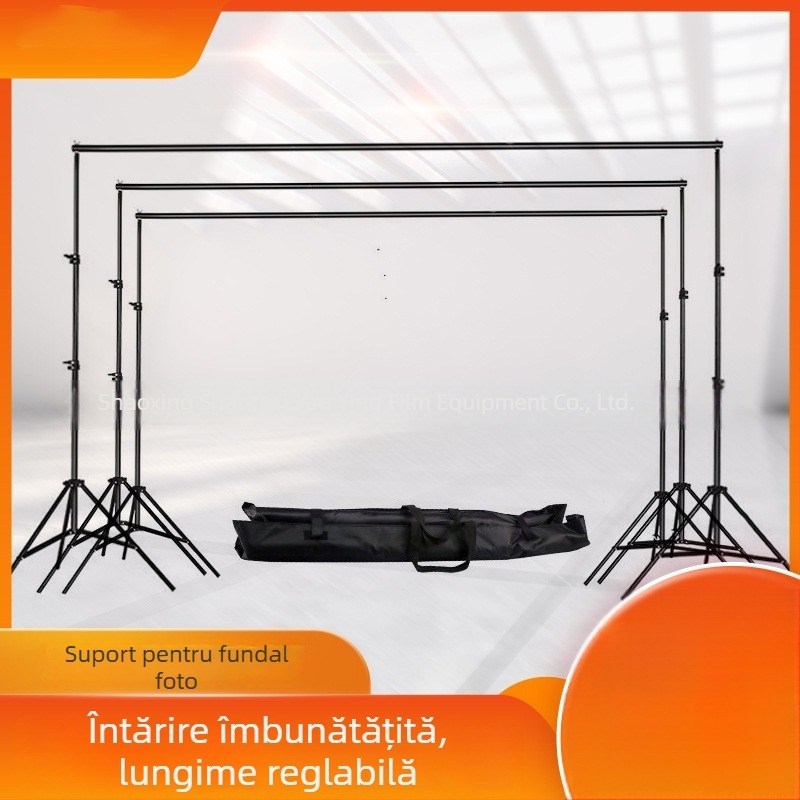 Stand de fundal pentru fotografie și videografie, suport telescopic în formă de T, pentru streaming live (material: aluminiu, fier, plastic; aplicații: transmisiuni live, fotografiere; conținut pachet: suport + bară transversală)