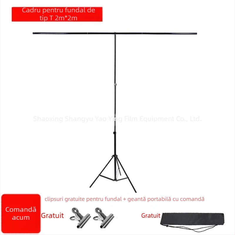 Stand de fundal pentru fotografie și videografie, suport telescopic în formă de T, pentru streaming live (material: aluminiu, fier, plastic; aplicații: transmisiuni live, fotografiere; conținut pachet: suport + bară transversală)