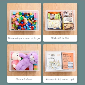 Cutie de depozitare din plastic PP cu capac, model PZS-0828, capacitate 30, rezistentă la praf, pentru jucării, telecomenzi și reviste