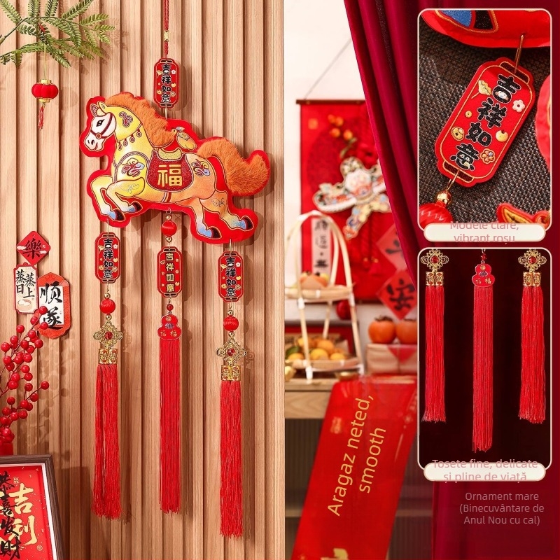 Ornament suspendat pentru ușă – Anul Calului 2026, Festivalul Primăverii, Feixunfei pluș din catifea, FXF217211