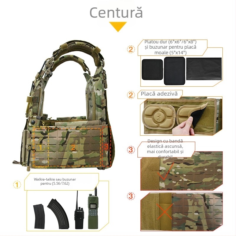 Vesta tactic camuflaj pentru antrenament din nailon 1000D, cataramă dreptunghiulară din aliaj de aluminiu, model camuflaj, curea elastică ascunsă, unisex
