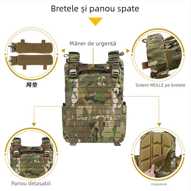 Vesta tactic camuflaj pentru antrenament din nailon 1000D, cataramă dreptunghiulară din aliaj de aluminiu, model camuflaj, curea elastică ascunsă, unisex