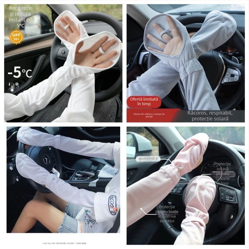 Manșete Ice Silk pentru protecția solară, femei, vară, conducere, croială lejeră, compoziția principală 21–30%