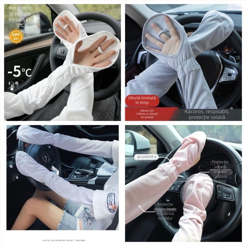 Manșete Ice Silk pentru protecția solară, femei, vară, conducere, croială lejeră, compoziția principală 21–30%