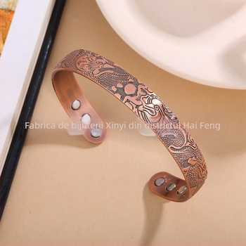 Brățară din cupru cu model dragon, electroplacată, stil sport, accesoriu pentru încheietură