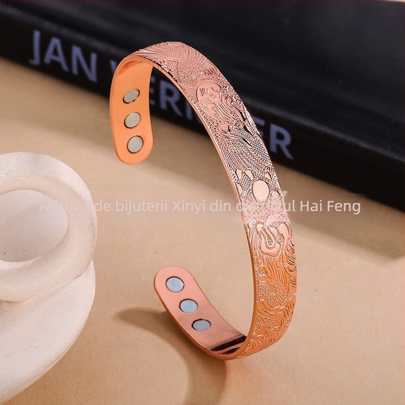 Brățară din cupru cu model dragon, electroplacată, stil sport, accesoriu pentru încheietură