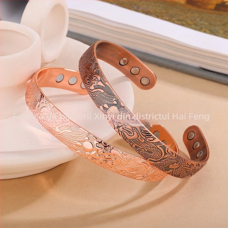 Brățară din cupru cu model dragon, electroplacată, stil sport, accesoriu pentru încheietură