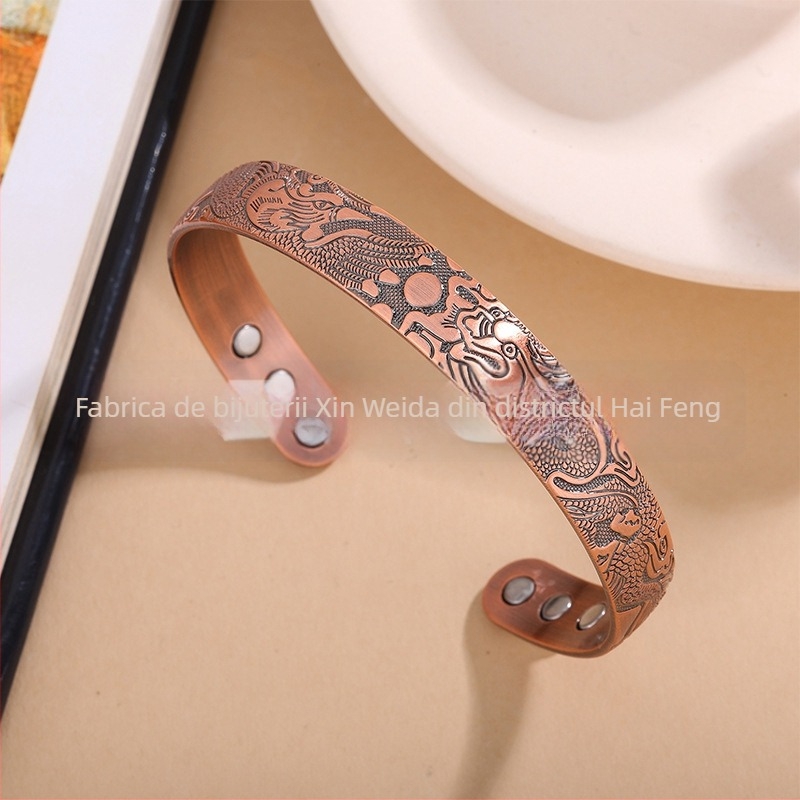 Brățară din cupru cu model dragon, electroplacată, stil sport, accesoriu pentru încheietură