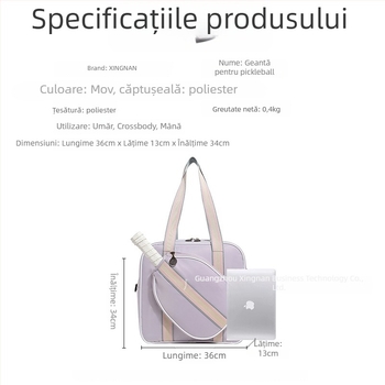 Geantă de tenis pentru femei 2025 – husă specială pentru exterior, curea de umăr, capacitate mare, geantă sport badminton/tenis/pickleball, material Oxford, personalizabilă, XINGNAN/Row South