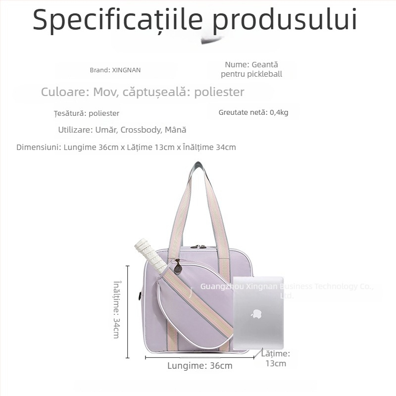 Geantă de tenis pentru femei 2025 – husă specială pentru exterior, curea de umăr, capacitate mare, geantă sport badminton/tenis/pickleball, material Oxford, personalizabilă, XINGNAN/Row South