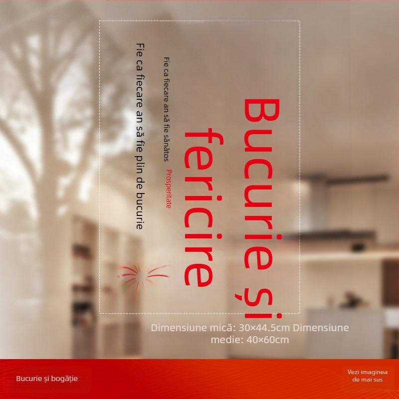 Autocolant pentru fereastra din sticlă cu caracterul Fu (PVC; fixare statică; imprimare față-din-spate; Stil chinez nou; prelucrare personalizată)