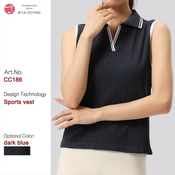 Top polo fără mâneci pentru yoga și tenis – fără cusături, absorbant de umezeală, uscare rapidă, guler polo; 90% nylon, 10% spandex