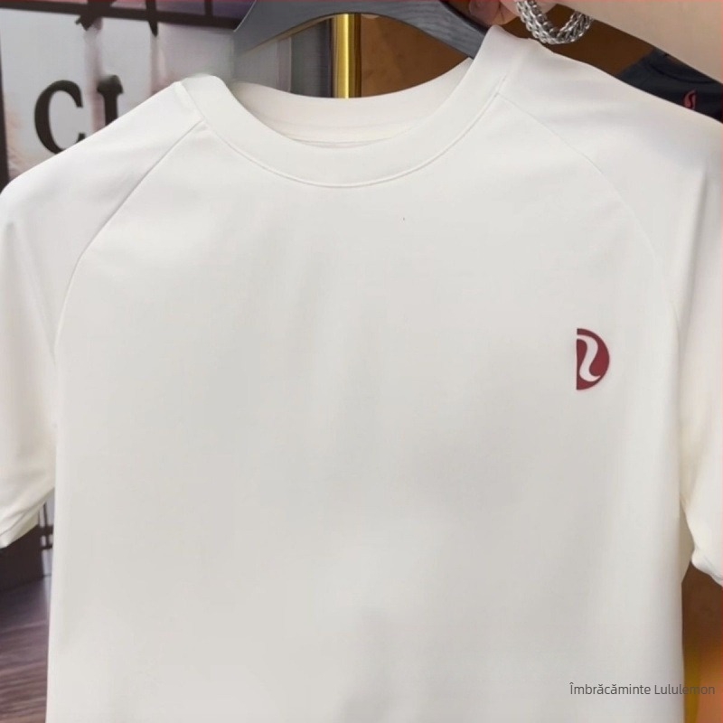 Tricou cu mânecă scurtă, guler rotund, dungi, din mătase, respirabil