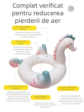 Inel de înot gonflabil pentru copii, în formă de cal marin, cu șezut protejat, PVC ecologic 0,21 mm, model animal, pentru înot și jocuri în apă