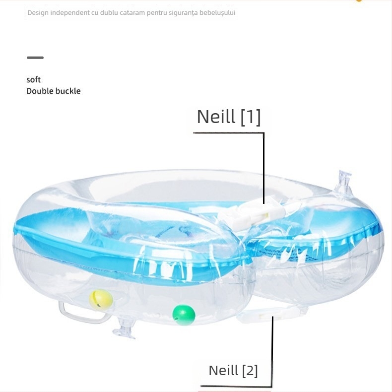Inel de gât gonflabil pentru sugari, cu dublu airbag, reglabil, model desen animat, PVC.