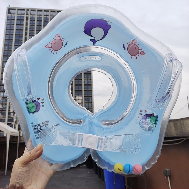 Inel de gât gonflabil pentru sugari, cu dublu airbag, reglabil, model desen animat, PVC.