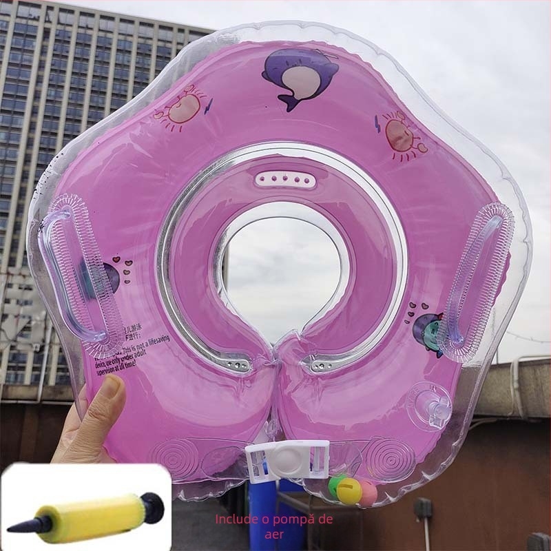 Inel de gât gonflabil pentru sugari, cu dublu airbag, reglabil, model desen animat, PVC.