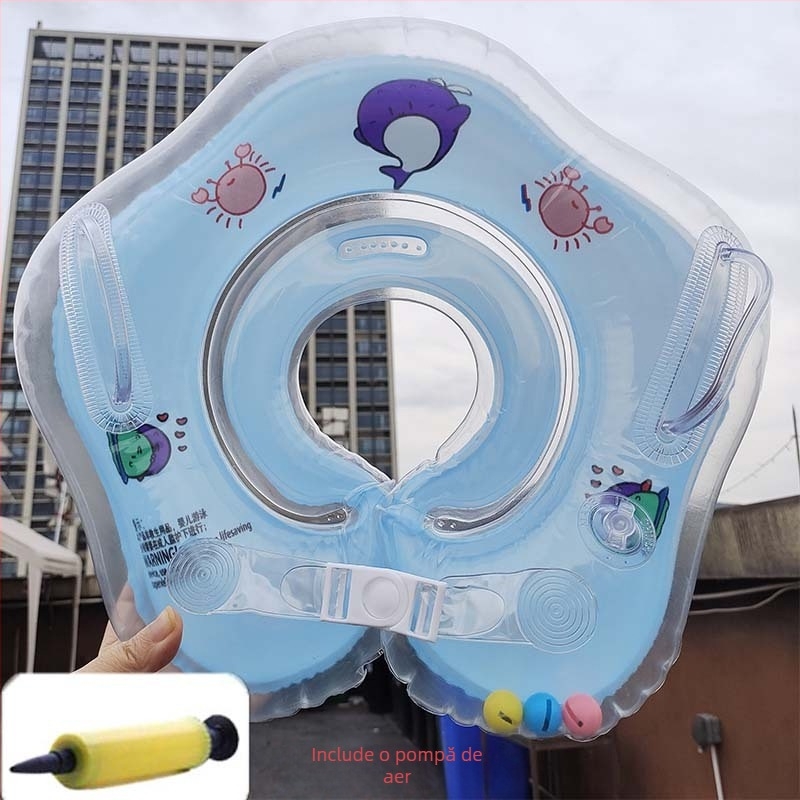 Inel de gât gonflabil pentru sugari, cu dublu airbag, reglabil, model desen animat, PVC.