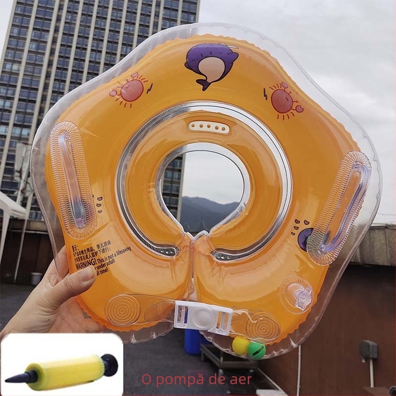 Inel de gât gonflabil pentru sugari, cu dublu airbag, reglabil, model desen animat, PVC.