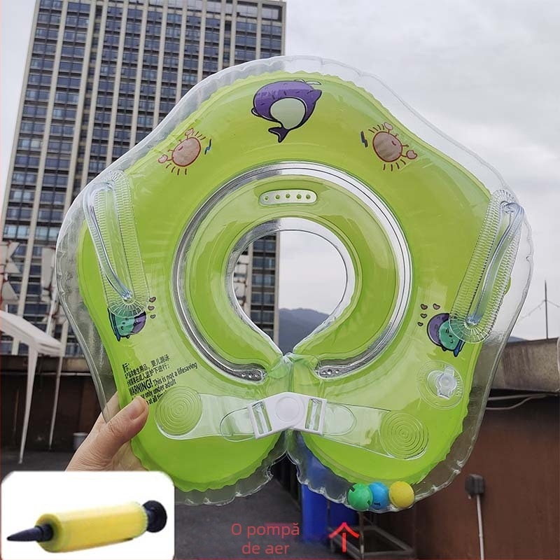 Inel de gât gonflabil pentru sugari, cu dublu airbag, reglabil, model desen animat, PVC.