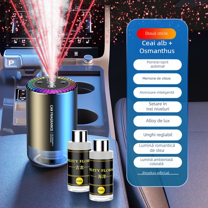 Ornament auto aromaterapie Jasmine, carcasă din ABS, 50–100 ml, pulverizare automată, aromă persistă peste 90 de zile