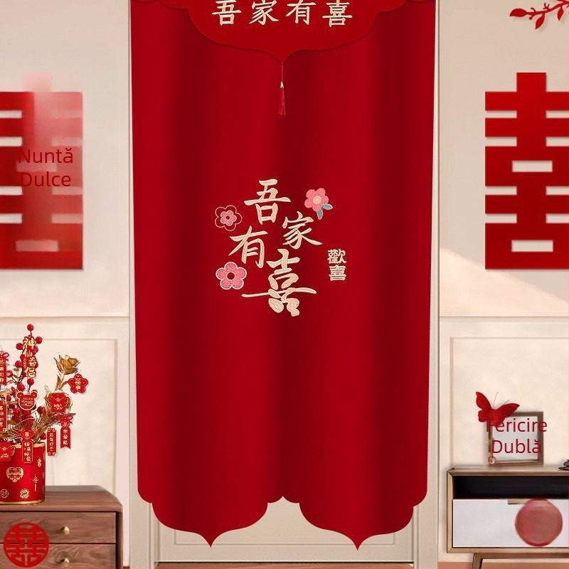 Perdea de ușă pentru decor de nuntă cu motiv „Double Happiness”, din plastic, accesorii pentru aranjarea spațiului, marca Press fen