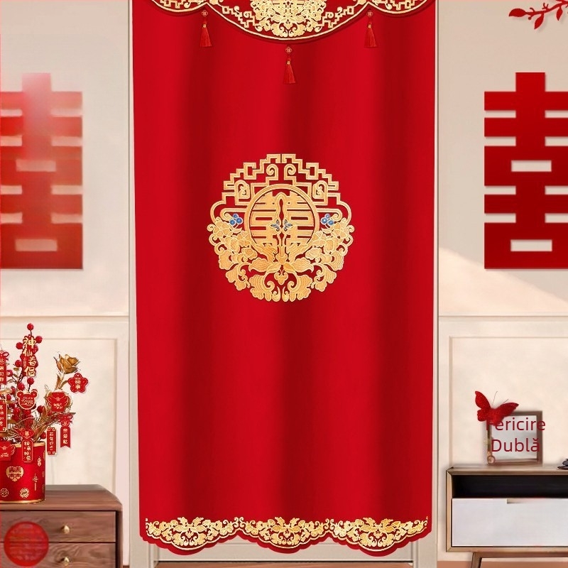 Perdea de ușă pentru decor de nuntă cu motiv „Double Happiness”, din plastic, accesorii pentru aranjarea spațiului, marca Press fen