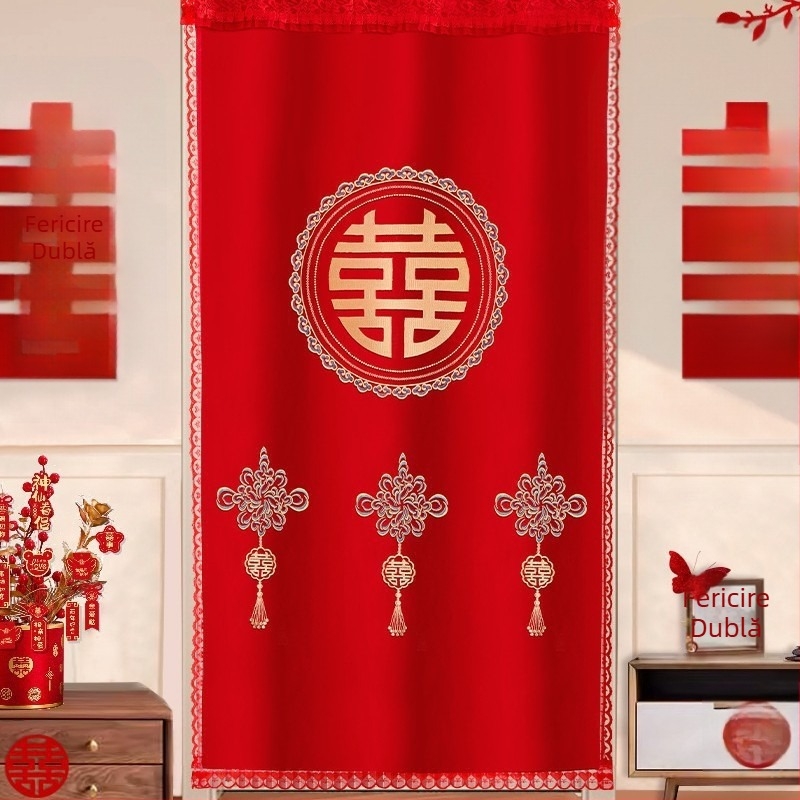 Perdea de ușă pentru decor de nuntă cu motiv „Double Happiness”, din plastic, accesorii pentru aranjarea spațiului, marca Press fen