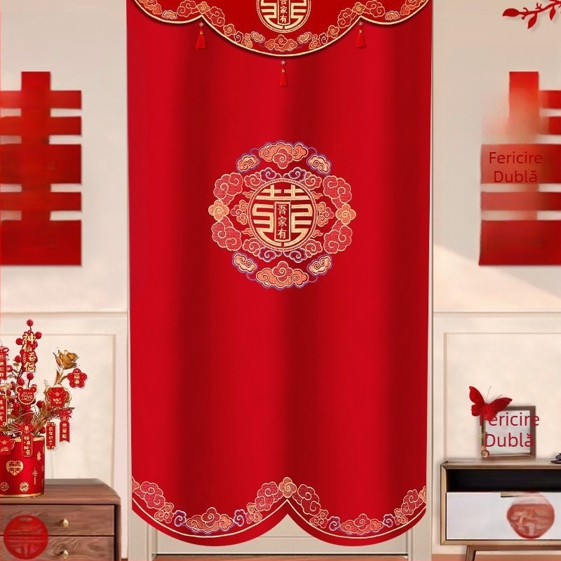 Perdea de ușă pentru decor de nuntă cu motiv „Double Happiness”, din plastic, accesorii pentru aranjarea spațiului, marca Press fen
