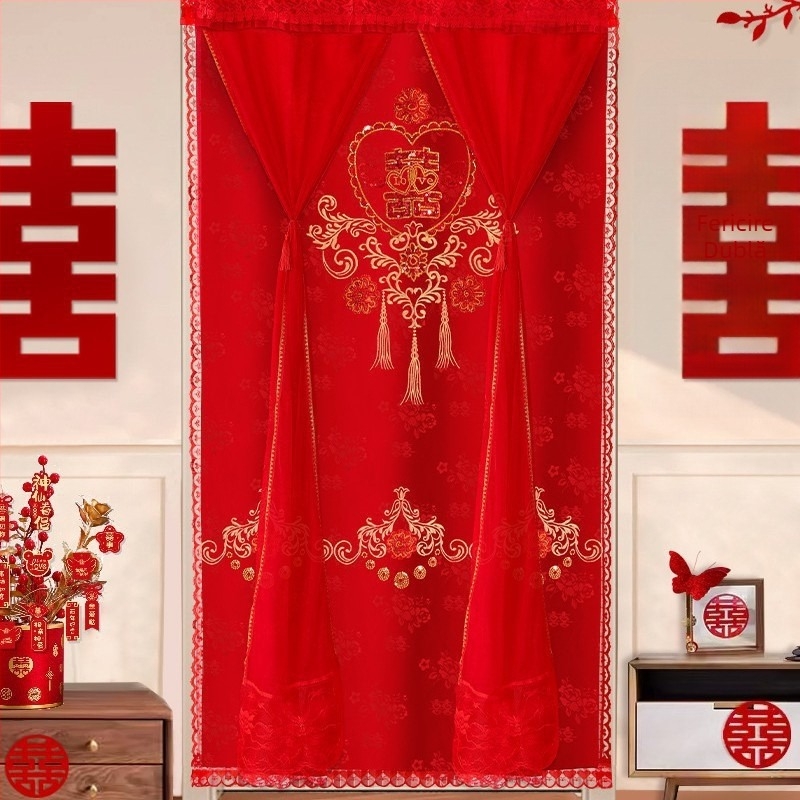 Perdea de ușă pentru decor de nuntă cu motiv „Double Happiness”, din plastic, accesorii pentru aranjarea spațiului, marca Press fen