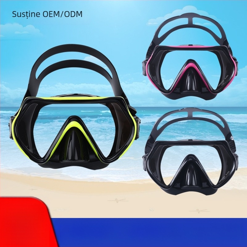 Mască de scufundare HD cu protecție pentru nas din silicon integrat; materiale: silicon lichid, PC, sticlă securizată; marca ASY