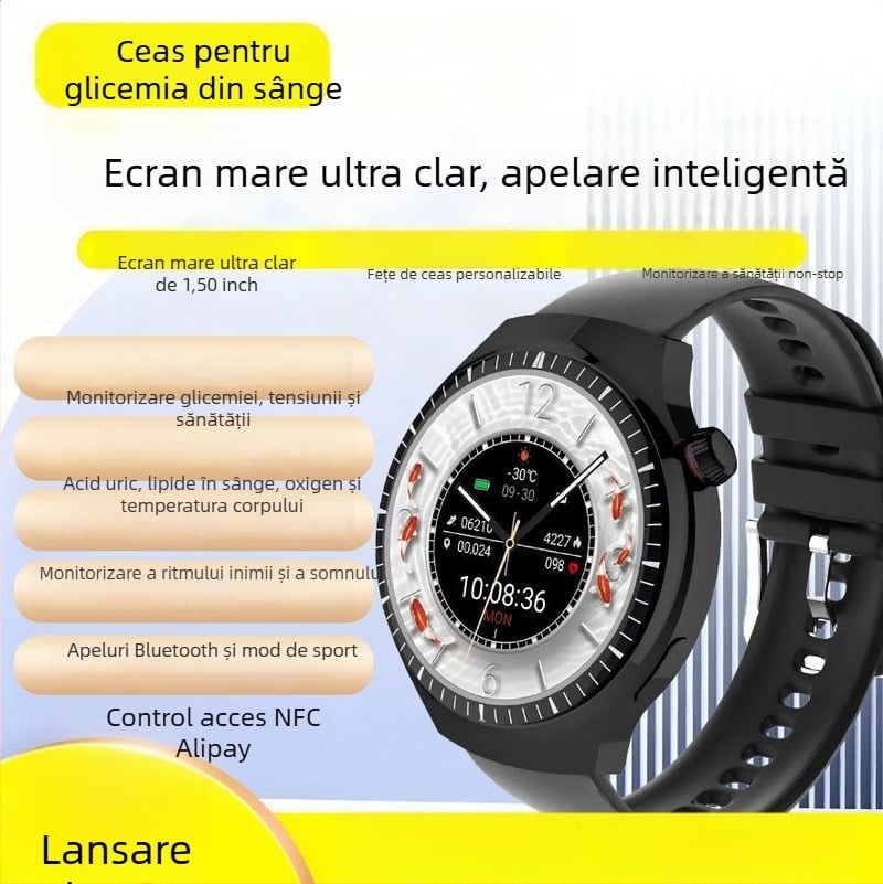 Ceas inteligent cu monitorizarea ritmului cardiac, măsurarea tensiunii arteriale, numărătoare de pași și monitorizare a somnului