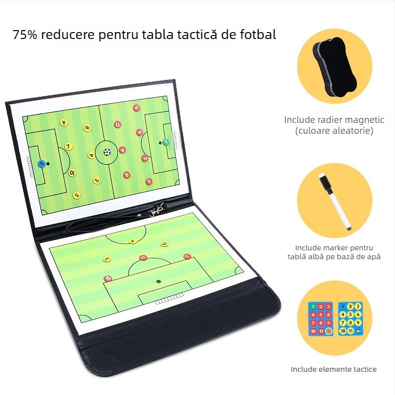 Tablă tactică pentru baschet și fotbal – PVC magnetică, pliabilă 2,5x, set 30 bucăți