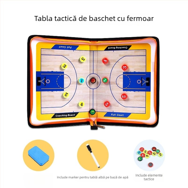 Tablă tactică pentru baschet și fotbal – PVC magnetică, pliabilă 2,5x, set 30 bucăți