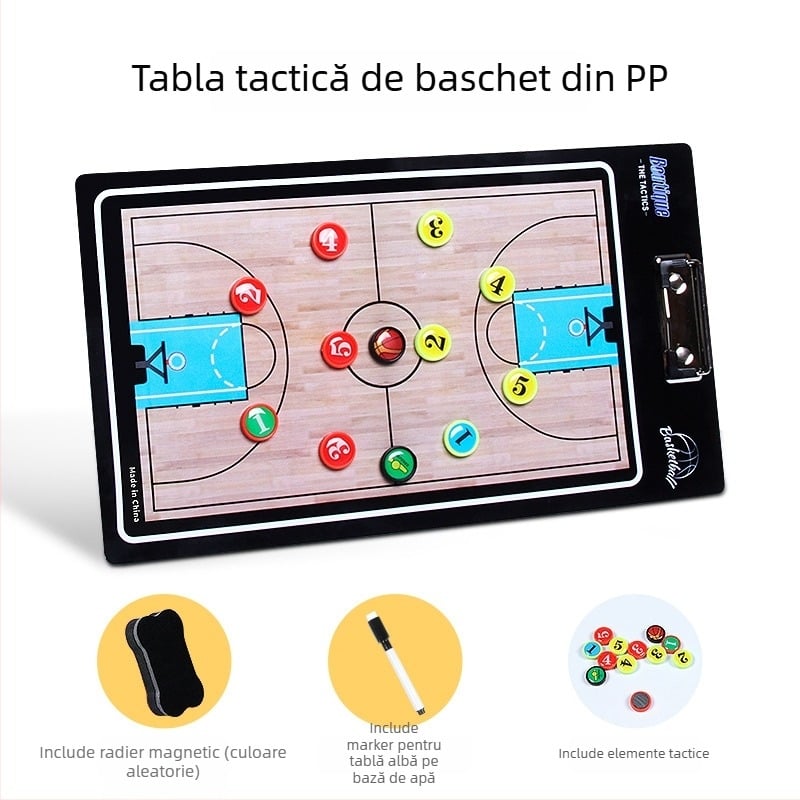 Tablă tactică pentru baschet și fotbal – PVC magnetică, pliabilă 2,5x, set 30 bucăți