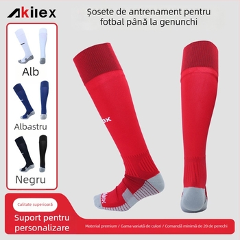 Akilex șosete de fotbal pentru bărbați, până la genunchi, cu fund din prosop, antiaderente, absorbante de transpirație, pentru antrenament profesional; 80% nylon, 15% elastan, 5% poliester