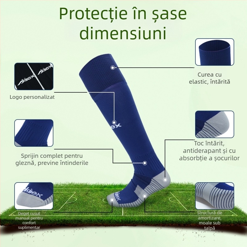 Akilex șosete de fotbal pentru bărbați, până la genunchi, cu fund din prosop, antiaderente, absorbante de transpirație, pentru antrenament profesional; 80% nylon, 15% elastan, 5% poliester