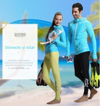 Rash guard unisex din nylon, cu mâneci lungi și glugă, fermoar frontal - UV protecție, pentru scufundări și înot
