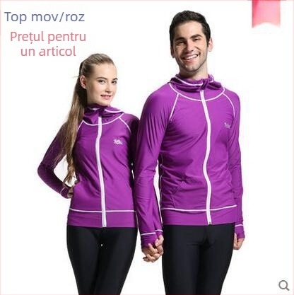 Rash guard unisex din nylon, cu mâneci lungi și glugă, fermoar frontal - UV protecție, pentru scufundări și înot