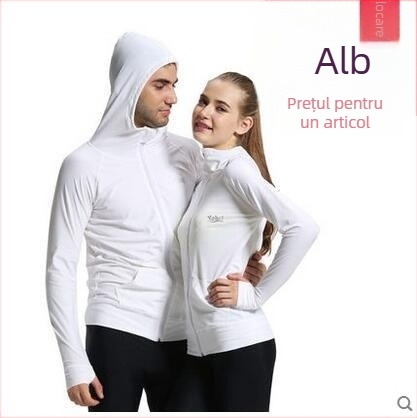 Rash guard unisex din nylon, cu mâneci lungi și glugă, fermoar frontal - UV protecție, pentru scufundări și înot