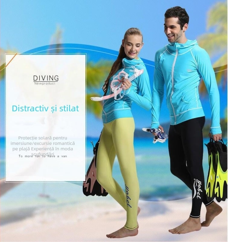 Rash guard unisex din nylon, cu mâneci lungi și glugă, fermoar frontal - UV protecție, pentru scufundări și înot